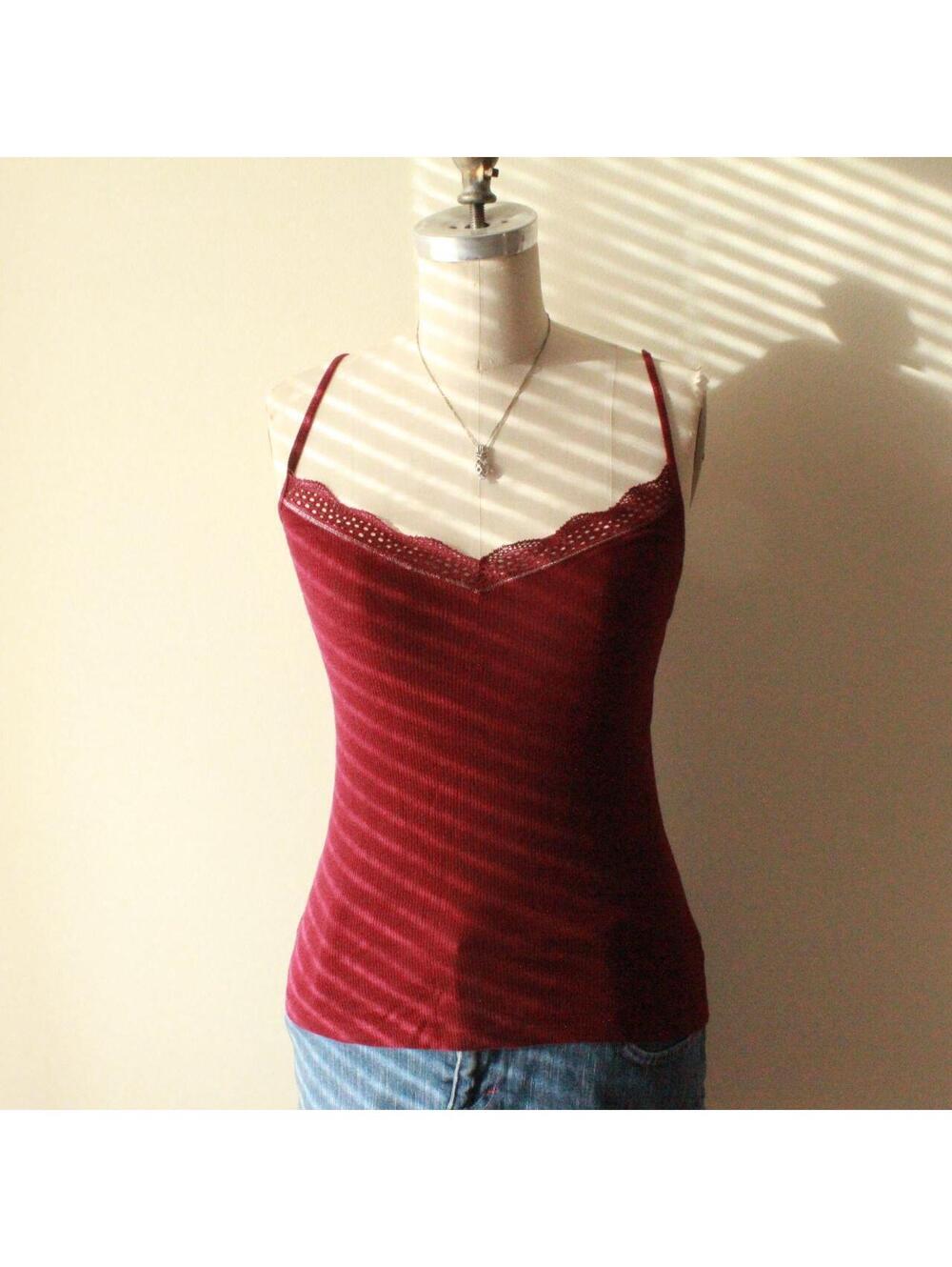 Victoria's Secret Red Ribbed Lace Trim Cami Top with Adjustable Straps, Y2K Coqu